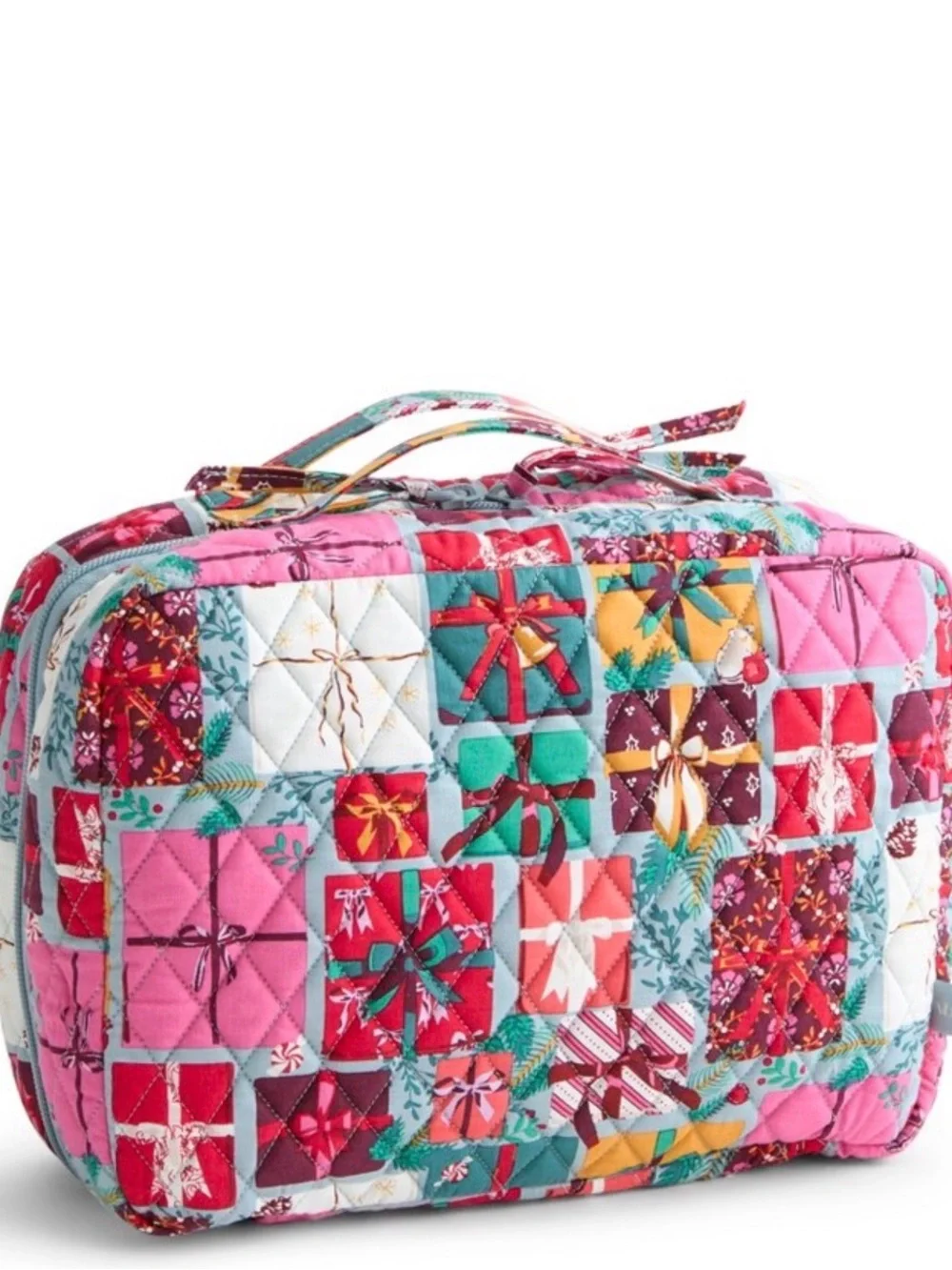 New Vera Bradley Quilted Essential Lay Flat Cosmetic Case - Pink, Red, Teal